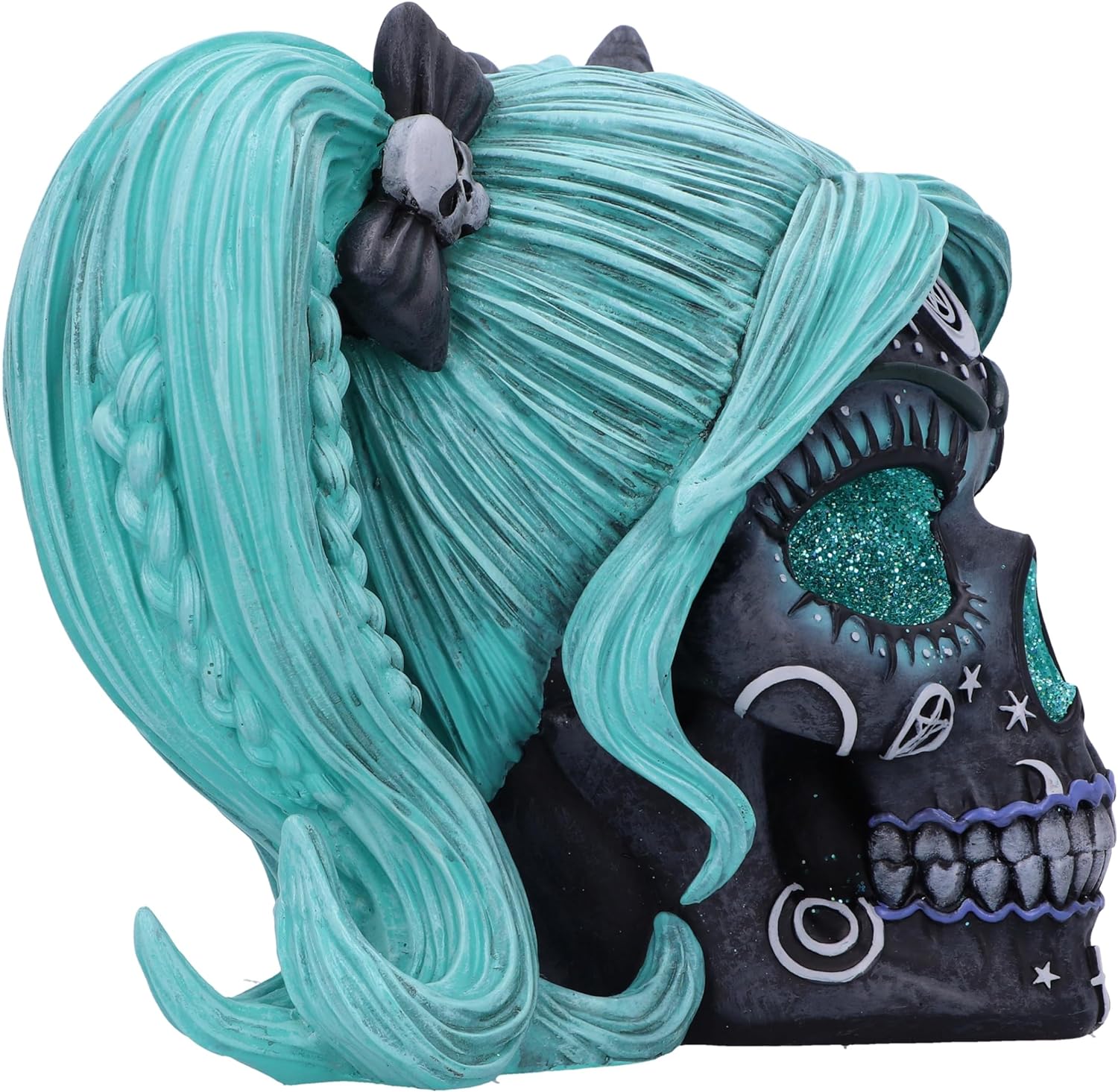Nemesis Now Drop Dead Gorgeous Cute and Cosmic Figurine 19.5cm, Resin, Witchy Doll Skull Ornament, Female Turqoise and Black Skull with Glitter Eyes, Cast in the Finest Resin, Expertly Hand-Painted