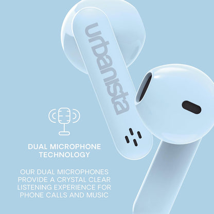 Urbanista True Wireless Earbuds, Bluetooth 5.3 Earphones, IPX4 In Ear Headphones, Ear Buds with Dual Microphones, 20 Hr Playtime, Touch Controls, TWS USB C Charging Case, Austin, Blue