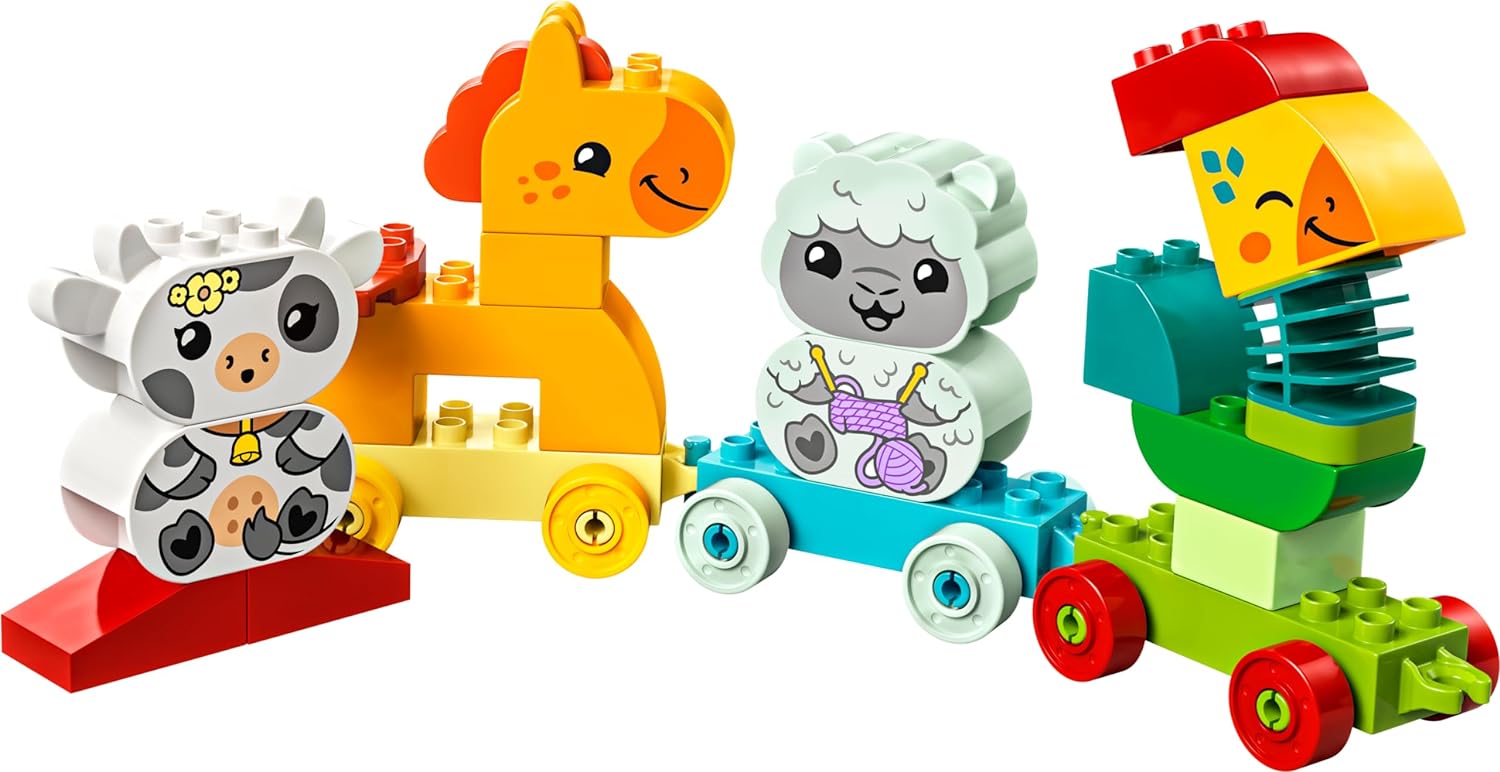 LEGO DUPLO My First Animal Train Toy for Toddlers, Creative Bricks Learning Set with Rooster, Horse, Lamb & Cow Farm Animals, Birthday Gift for Nature-Loving Boys & Girls Aged 1.5 Plus Years Old 10412