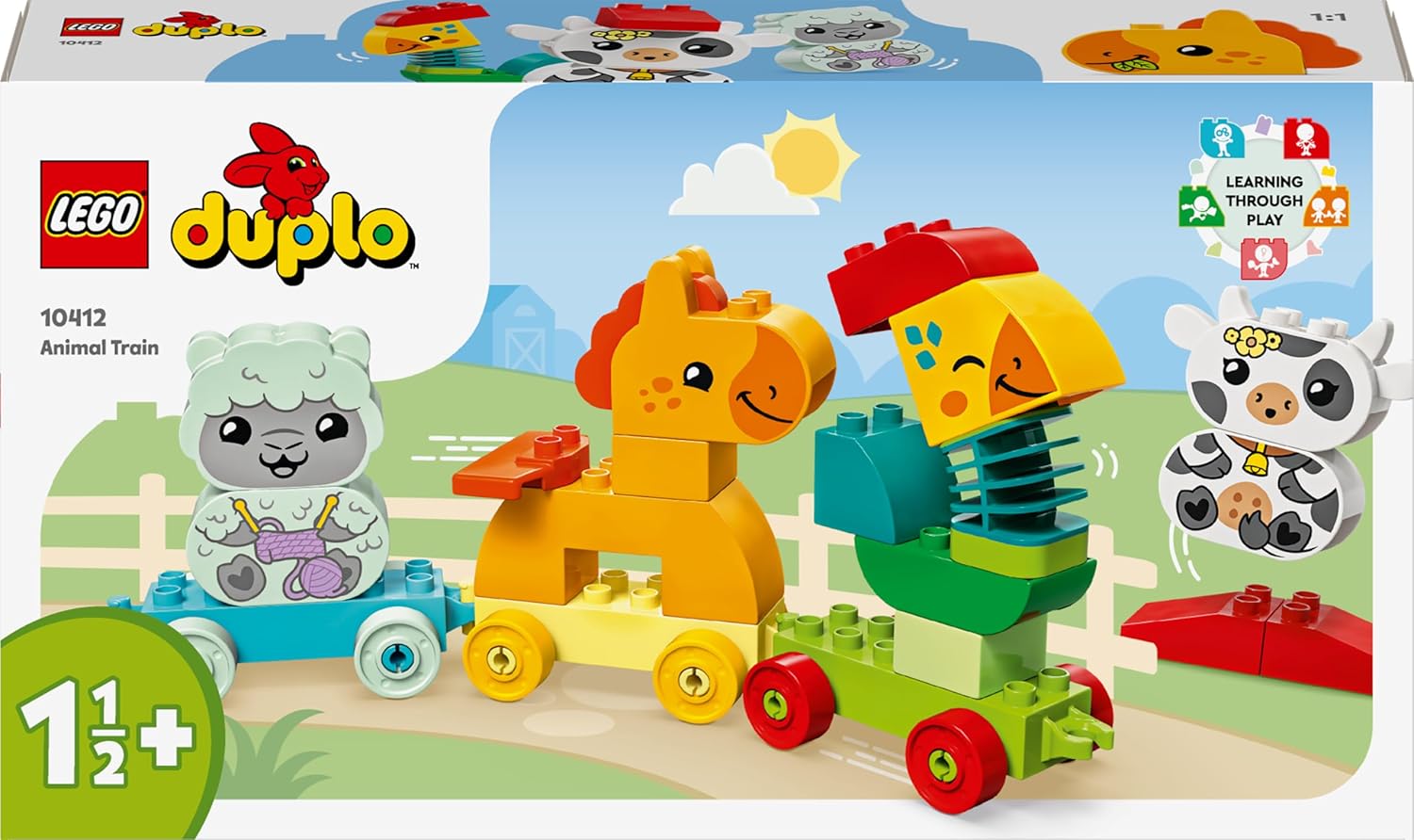 LEGO DUPLO My First Animal Train Toy for Toddlers, Creative Bricks Learning Set with Rooster, Horse, Lamb & Cow Farm Animals, Birthday Gift for Nature-Loving Boys & Girls Aged 1.5 Plus Years Old 10412
