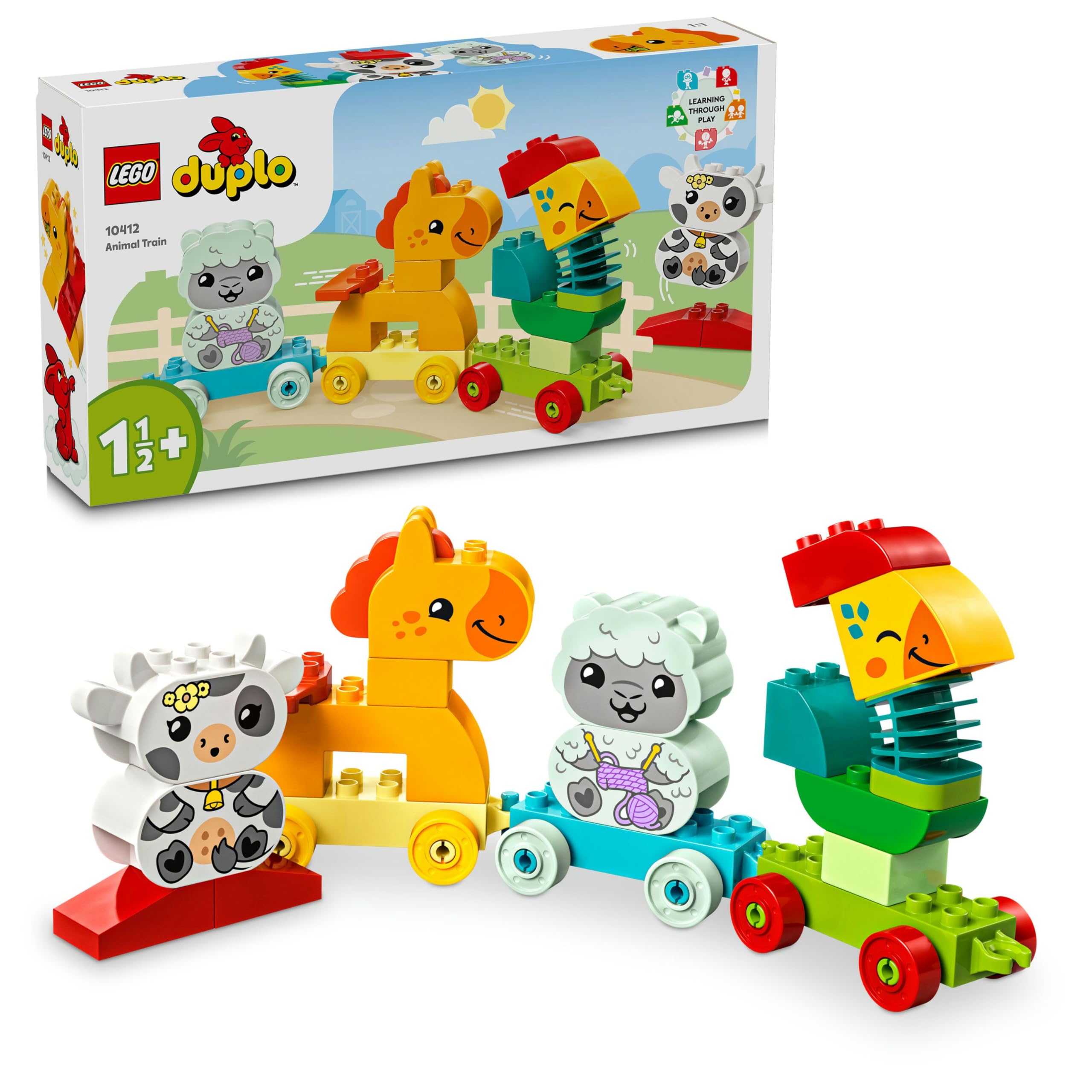 LEGO DUPLO My First Animal Train Toy for Toddlers, Creative Bricks Learning Set with Rooster, Horse, Lamb & Cow Farm Animals, Birthday Gift for Nature-Loving Boys & Girls Aged 1.5 Plus Years Old 10412