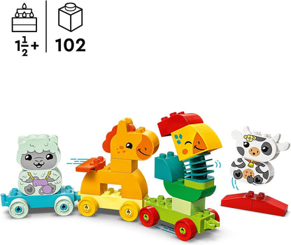 LEGO DUPLO My First Animal Train Toy for Toddlers, Creative Bricks Learning Set with Rooster, Horse, Lamb & Cow Farm Animals, Birthday Gift for Nature-Loving Boys & Girls Aged 1.5 Plus Years Old 10412