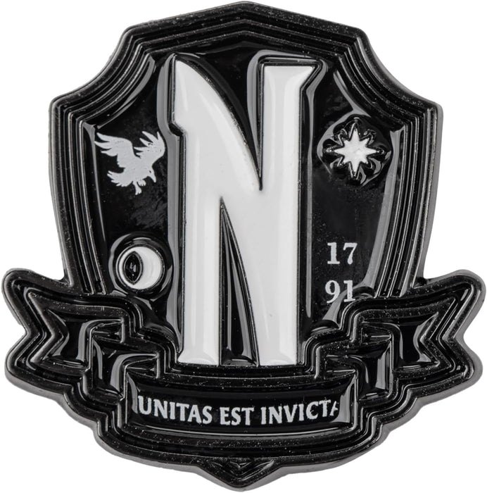 Cinrepelicas Wednesday Nevermore Academy Pin 2.6 x 2.6 x 0.2 cm Official Licence, Acier inoxydable