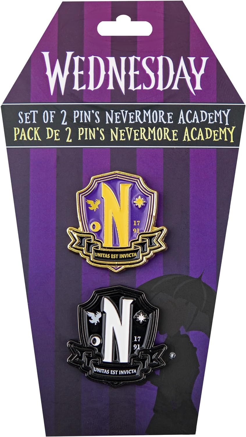 Cinrepelicas Wednesday Nevermore Academy Pin 2.6 x 2.6 x 0.2 cm Official Licence, Acier inoxydable