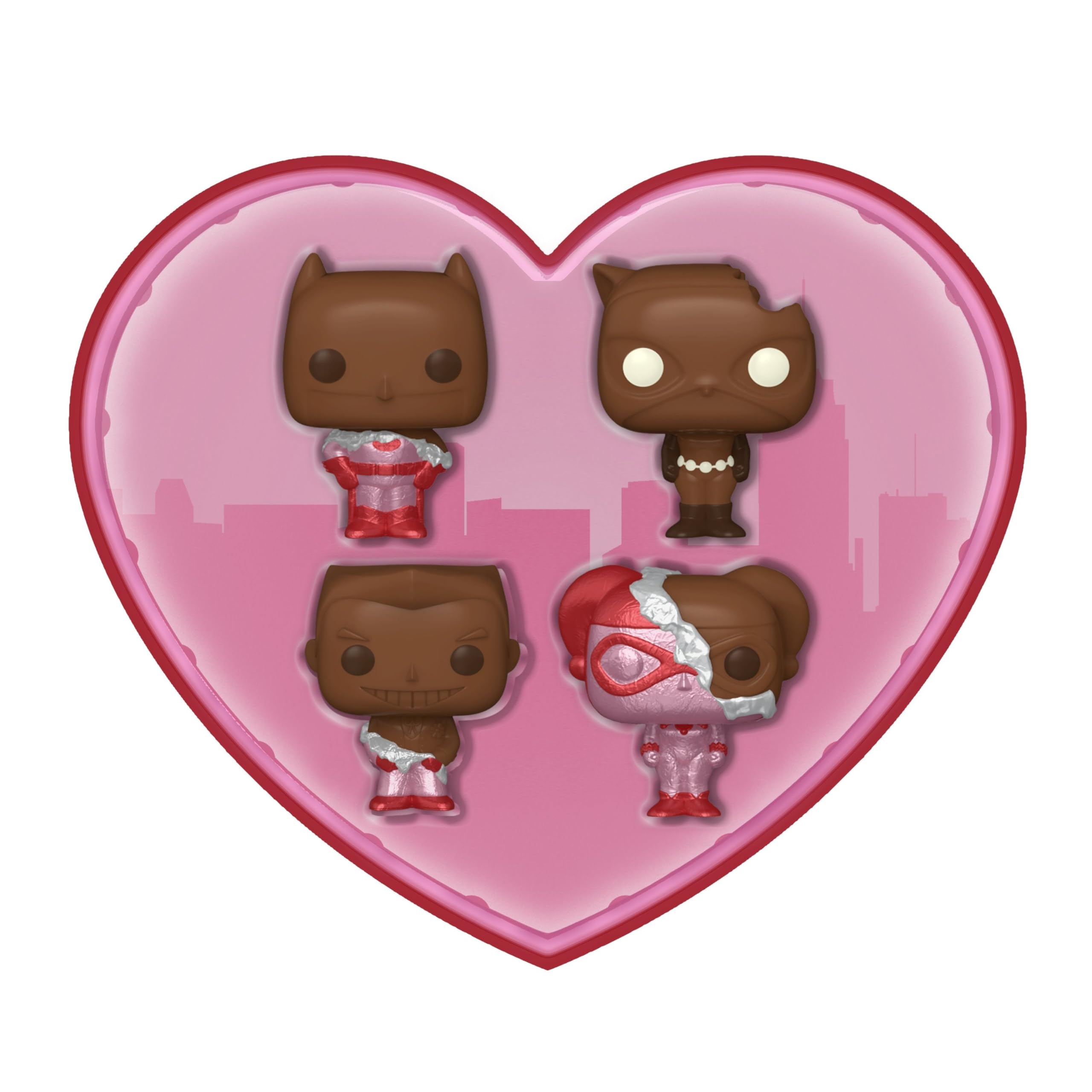Funko Pocket POP! DC Valentines Box 4 Pack - Batman - (Choc) - DC Comics - Keychain - Collectable Vinyl Mini Figure Novelty Keyring - Stocking Filler - Gift Idea - Official Merchandise - Minifigure