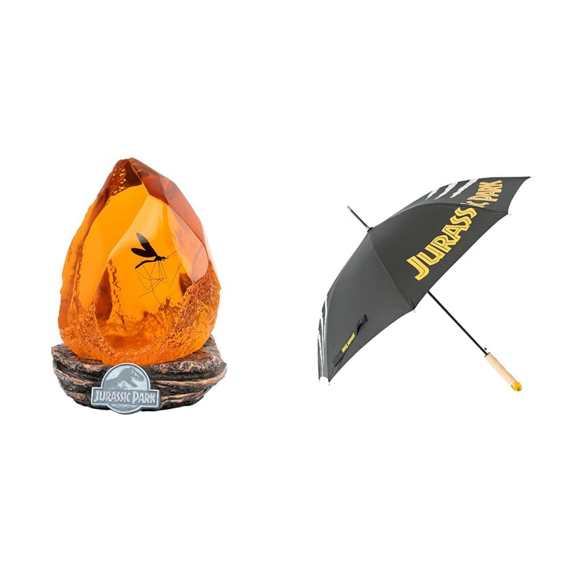 Grupo Erik: Lampada Jurassic Park Ambra + Bottiglia termica Barbasol | Set Jurassic Park: Luce Led + Borraccia, Riproduzione fedele, Jurassic Park Gadget