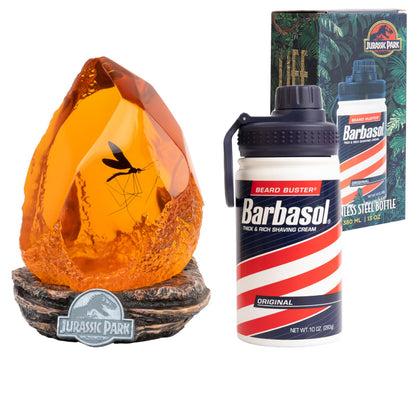 Grupo Erik: Lampada Jurassic Park Ambra + Bottiglia termica Barbasol | Set Jurassic Park: Luce Led + Borraccia, Riproduzione fedele, Jurassic Park Gadget