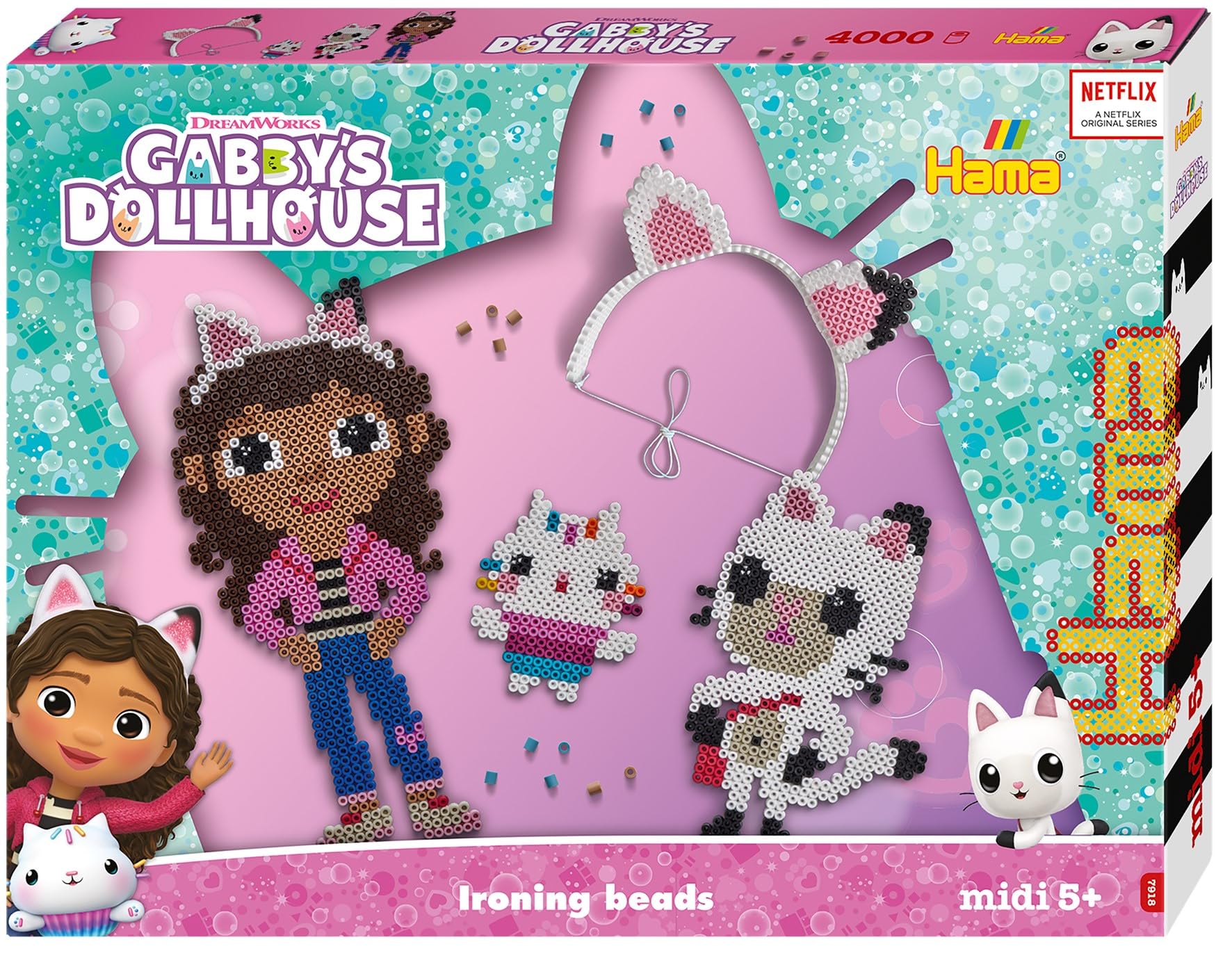 Hama Perlen Gabby's Dollhouse 7918 - Juego de cuentas para planchar (4000 cuentas medianas de 5 mm de diámetro, para manualidades creativas para grandes y pequeños