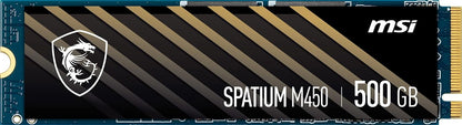 MSI SPATIUM M450 SSD 500GB - PCIe 4.0 NVMe M.2 Internal Solid State Drive, 3600MB/s Read & 2300MB/s Write, 3D NAND, Built-In Data Security, MSI Center - 5 Year Warranty (300 TBW