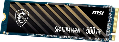 MSI SPATIUM M450 SSD 500GB - PCIe 4.0 NVMe M.2 Internal Solid State Drive, 3600MB/s Read & 2300MB/s Write, 3D NAND, Built-In Data Security, MSI Center - 5 Year Warranty (300 TBW