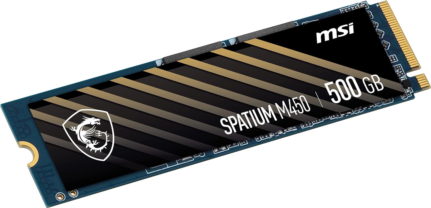 MSI SPATIUM M450 SSD 500GB - PCIe 4.0 NVMe M.2 Internal Solid State Drive, 3600MB/s Read & 2300MB/s Write, 3D NAND, Built-In Data Security, MSI Center - 5 Year Warranty (300 TBW