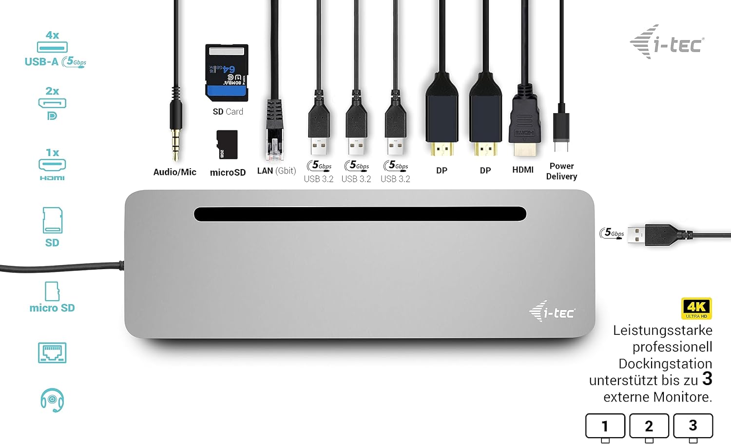 I-TEC USB-C ERGO 3X LCD DOCK METAL ERGONOMIC 4K DOCK PD 100 W
