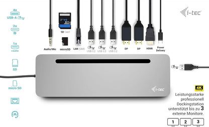 I-TEC USB-C ERGO 3X LCD DOCK METAL ERGONOMIC 4K DOCK PD 100 W