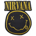 Rock Off officially licensed products Nirvana Patch Band Logo And Smiley Nuovo Ufficiale Nero Woven Iron On 105 X 45Mm