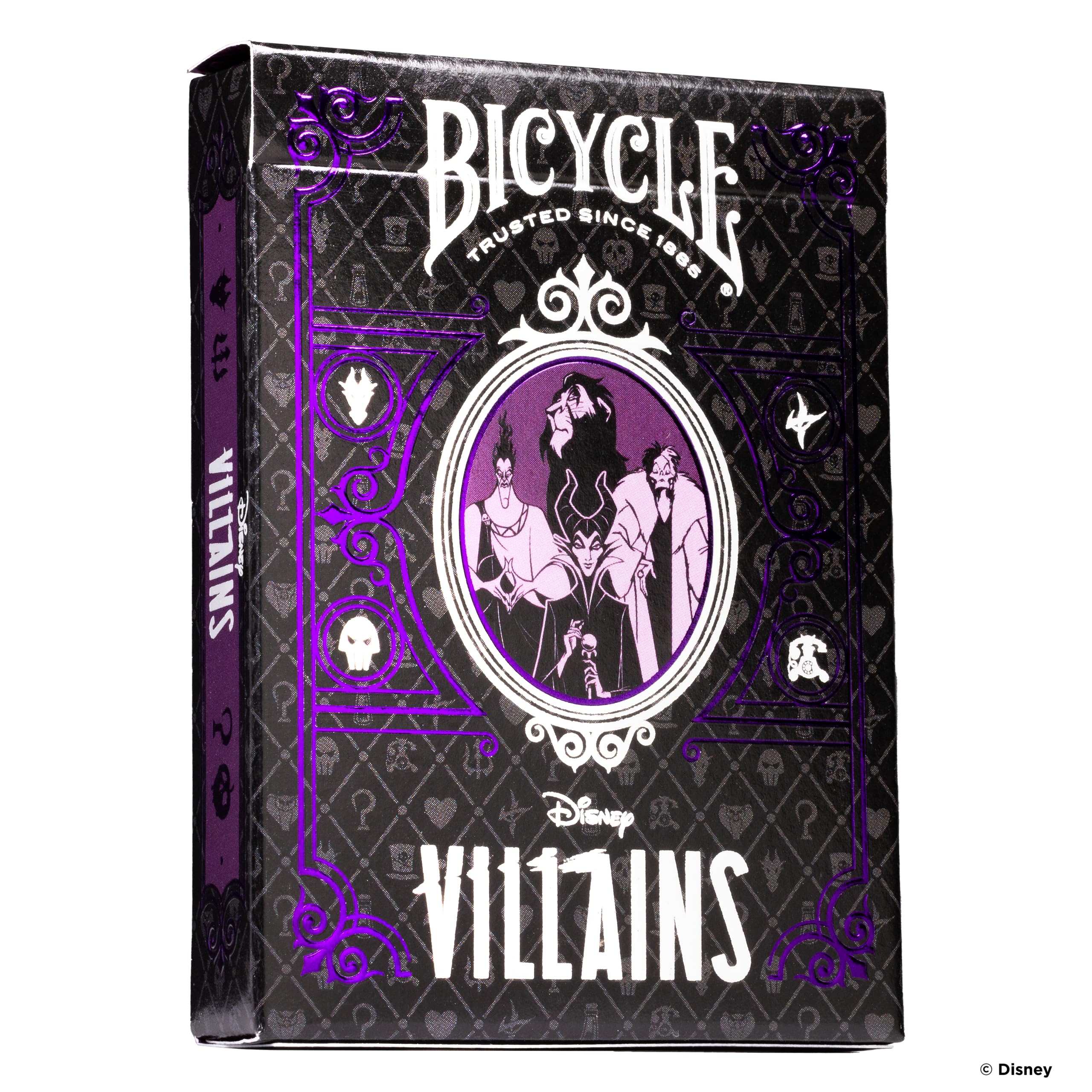 Bicycle Disney Villains Playing Cards - Features 12 Disney Villains Including Scar, Maleficent, Ursula, and More - Green or Purple Playing Cards (Colours May Vary