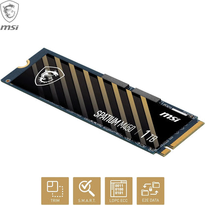 MSI SPATIUM M450 SSD 1TB - PCIe 4.0 NVMe M.2 Internal Solid State Drive, 3600MB/s Read & 3000MB/s Write, 3D NAND, Built-In Data Security, MSI Center - 5 Year Warranty (600 TBW
