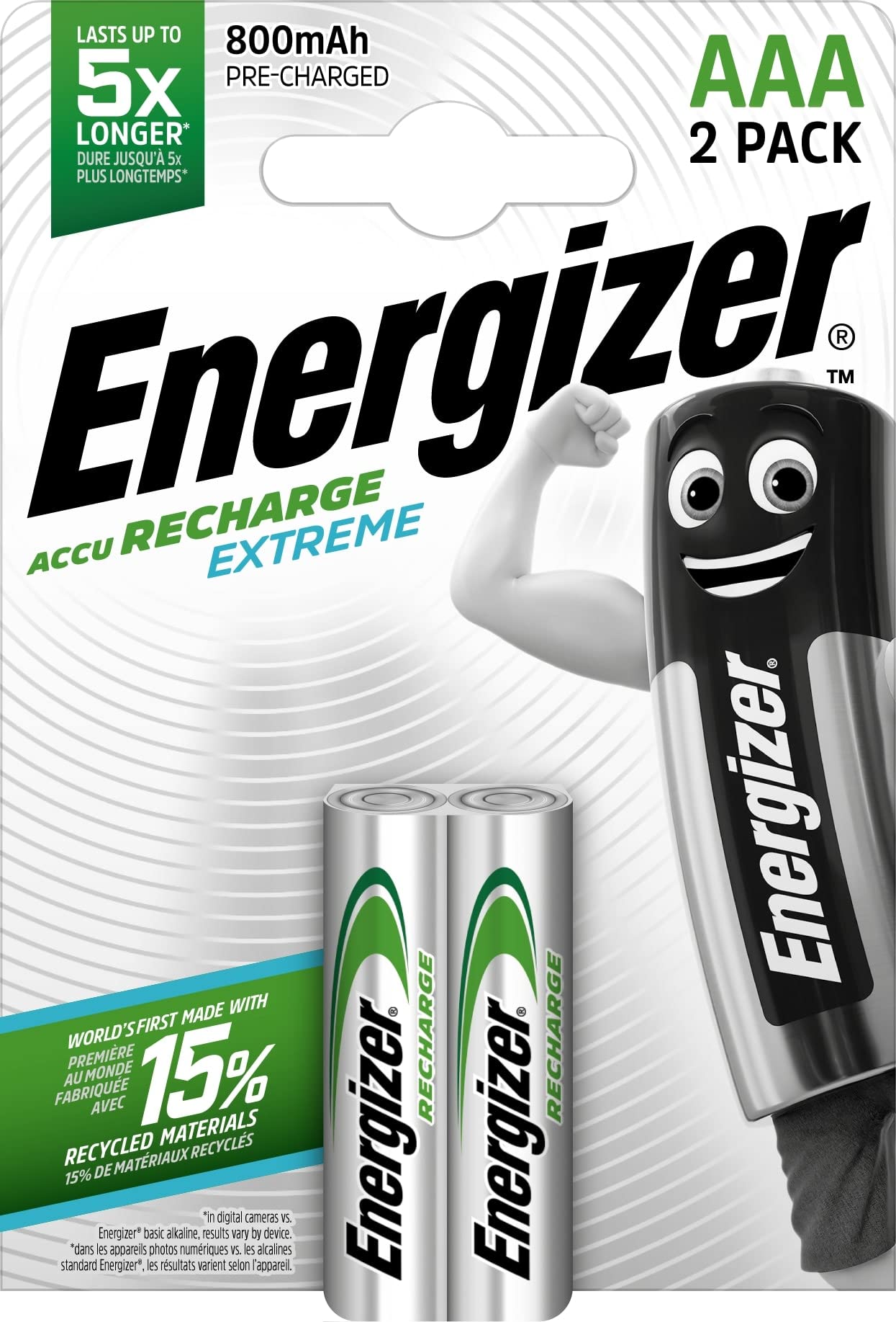Energizer NimH Extreme Micro Rechargeable Battery 1.2 Volt 800 mAh Pre-Charged Pack of 2