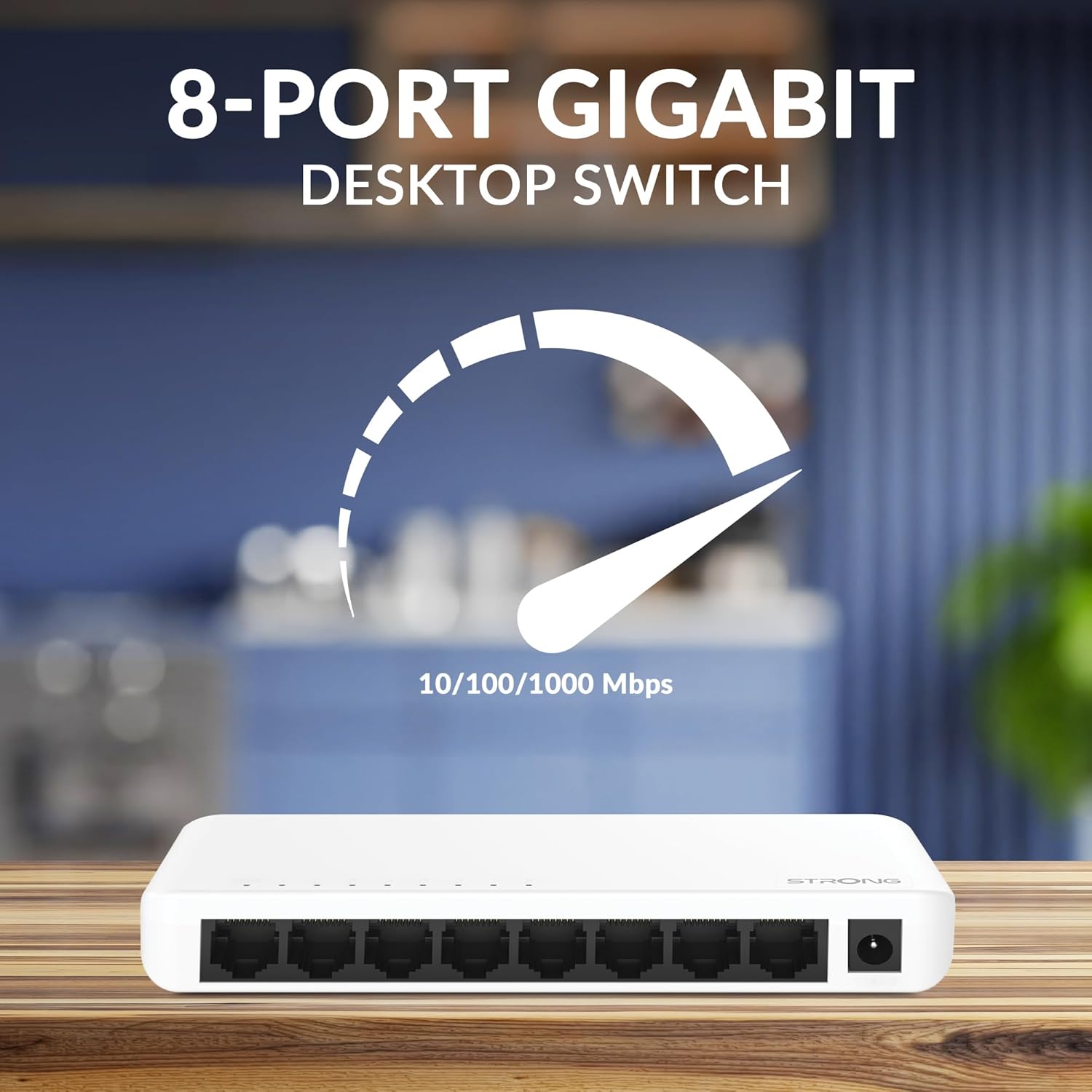 STRONG SW8000P 8-Port Gigabit Desktop Switch, Desktop and Wall Mounting, Ideal for Fast LAN Connections, Optimises Traffic, Fanless, Network Extension