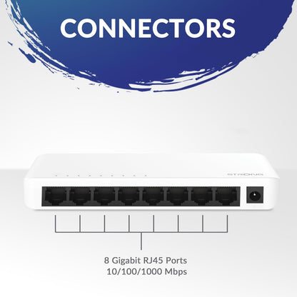 STRONG SW8000P 8-Port Gigabit Desktop Switch, Desktop and Wall Mounting, Ideal for Fast LAN Connections, Optimises Traffic, Fanless, Network Extension