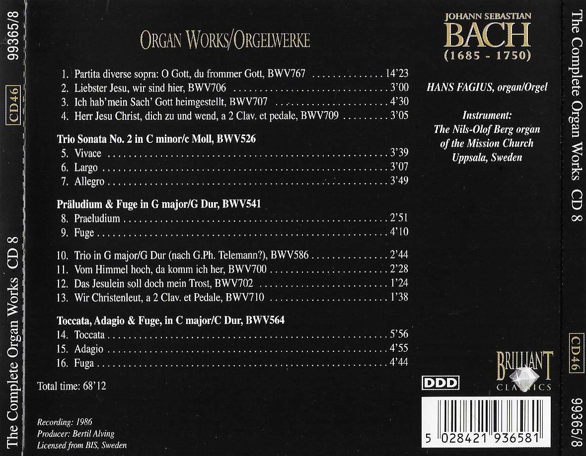 Organ Works / Orgelwerke Partita BWV 767 / Trio Sonata BWV 526 / Präludium & Fuge BWV 541 / Toccata, Adagio & Fuge BWV 564
