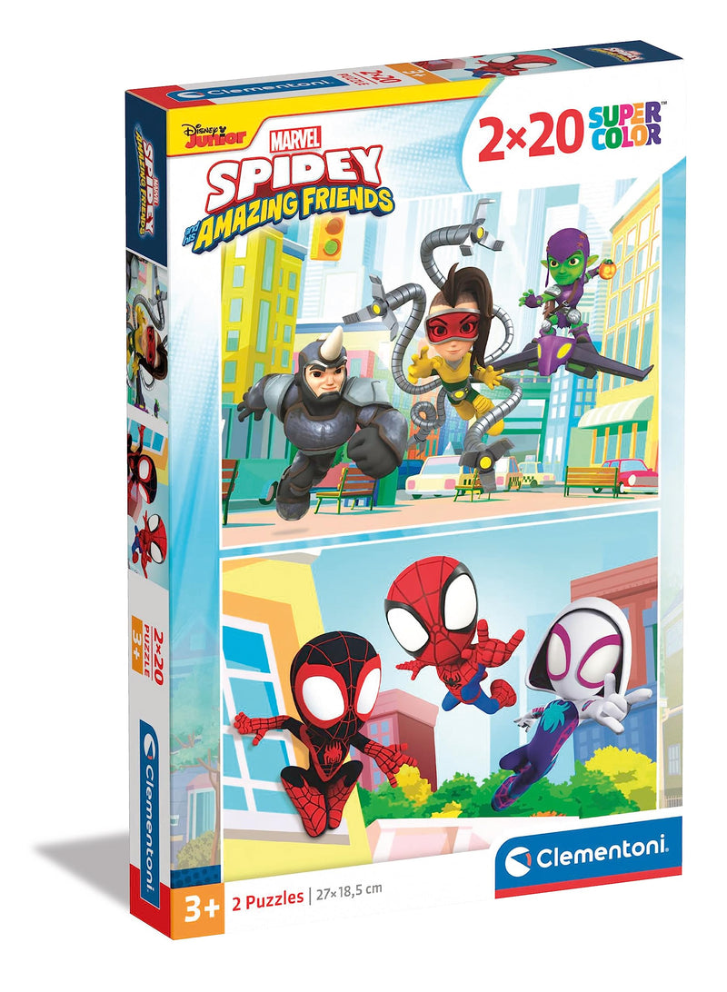 Clementoni - Puzzle Infantil 2 Puzzles de 20 Piezas Marvel Spidey, Puzzles Infantiles de Superheroes, a Partir de 3 años (24794