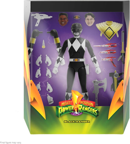 SUPER7 ULTIMATES! Mighty Morphin Power Rangers Black Ranger - 17,8 cm Power Rangers Actionfigur mit Zubehör, Klassische TV-Show-Sammlerstücke