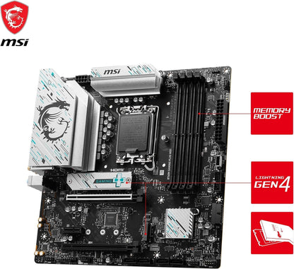 MSI B760M GAMING PLUS WIFI Motherboard, mATX - Supports Intel 14th, 13th & 12th Gen Core Processors, LGA 1700 - DDR5 Memory Boost 6800+MHz/OC, 1x PCIe 4.0 x16, 2 x M.2 Gen4, 2.5G LAN, Wi-Fi 6E