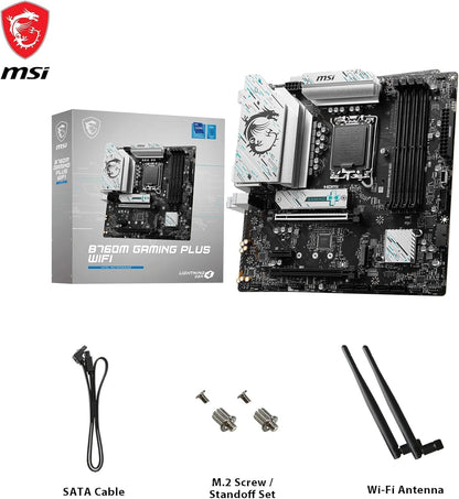 MSI B760M GAMING PLUS WIFI Motherboard, mATX - Supports Intel 14th, 13th & 12th Gen Core Processors, LGA 1700 - DDR5 Memory Boost 6800+MHz/OC, 1x PCIe 4.0 x16, 2 x M.2 Gen4, 2.5G LAN, Wi-Fi 6E