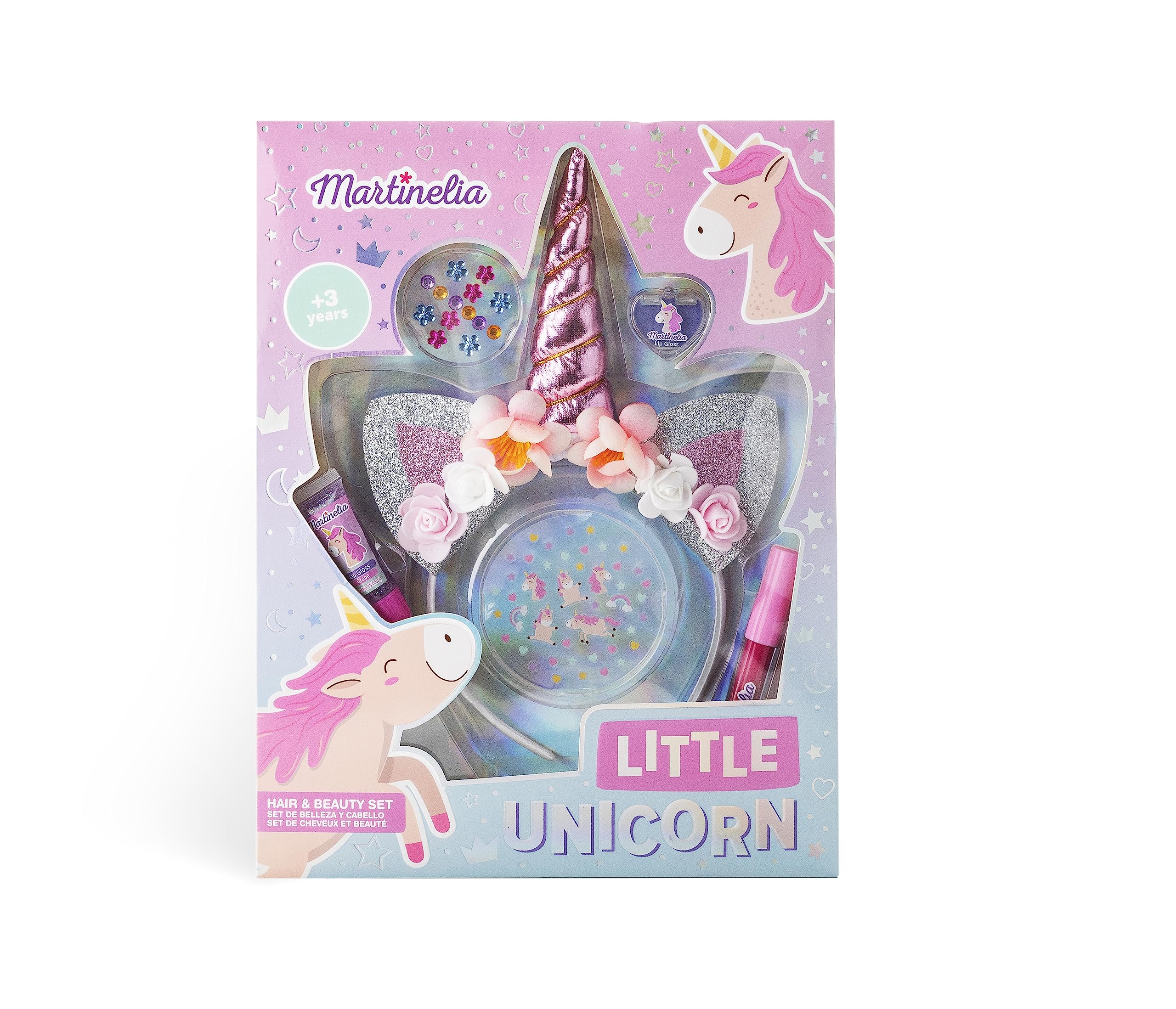 Martinelia Unicorn Makeup & Accessories Set - 1 Fantastic Unicorn Headband, 2 Lip Glosses, Stickers & Beauty Accessories - Beauty & Hair Set for Kids