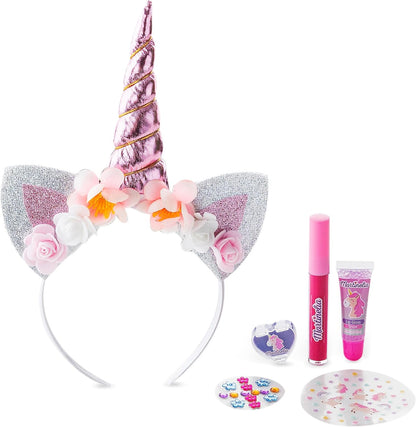 Martinelia Unicorn Makeup & Accessories Set - 1 Fantastic Unicorn Headband, 2 Lip Glosses, Stickers & Beauty Accessories - Beauty & Hair Set for Kids
