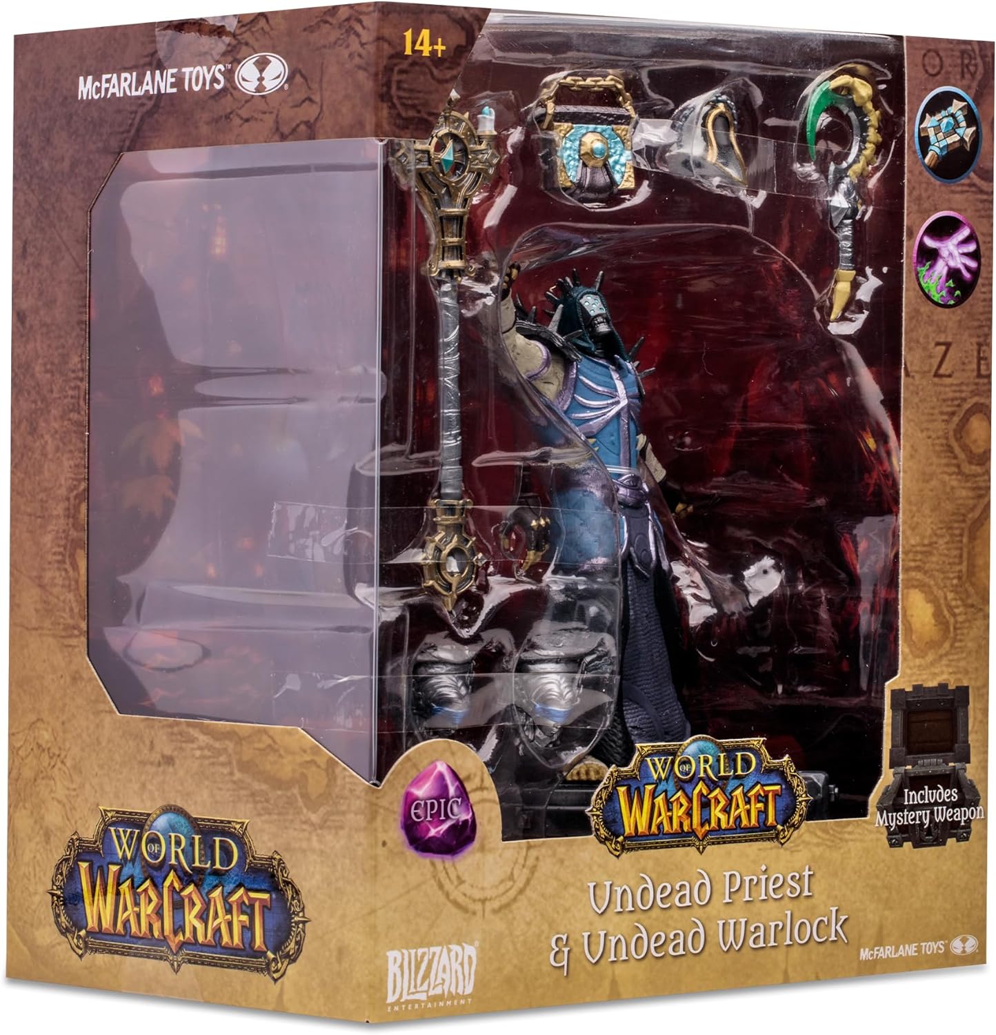 McFarlane Toys World of Warcraft Undead: Priest/Warlock (Epic) Posed Figure with 3 Weapons, Interchangeable Armor, Extra Hand, Head, Mystery Weapon, and Display Base