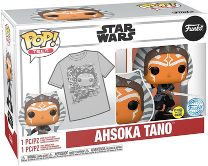 Funko POP! & Tee: Mandolorian - Ahsoka Tano - Glow in The Dark - Medium - Star Wars - T-Shirt - Clothes with Collectable Vinyl Figure - Gift Idea - Toys and Short Sleeve Top for Adults Unisex Men