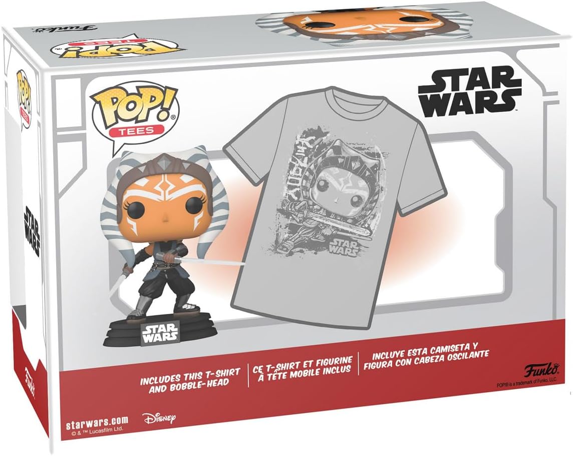 Funko POP! & Tee: Mandolorian - Ahsoka Tano - Glow in The Dark - Medium - Star Wars - T-Shirt - Clothes with Collectable Vinyl Figure - Gift Idea - Toys and Short Sleeve Top for Adults Unisex Men