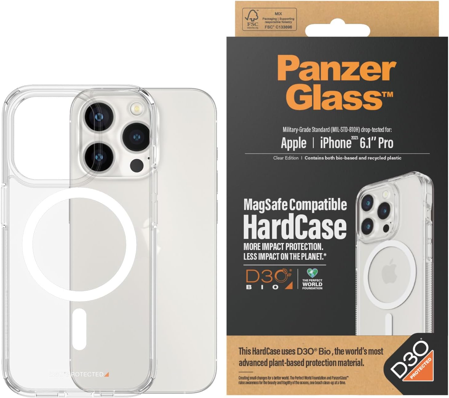 PanzerGlass Apple iPhone 15 Pro (6.1 Inch) HardCase MagSafe Compatible - Transparent (1181), Antibacterial, 3X Military Standard, Scratch-Resistant, 2 Years