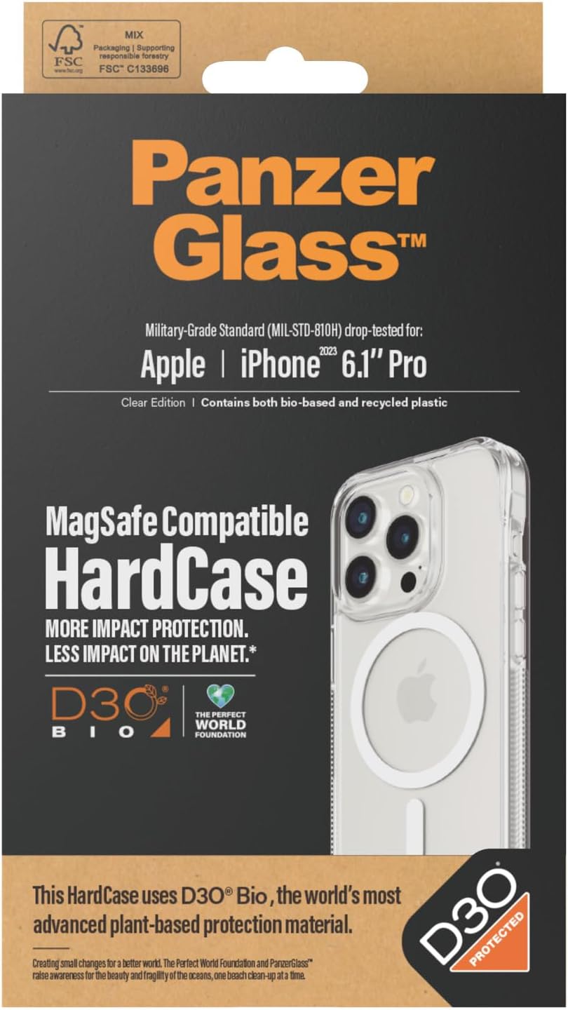 PanzerGlass Apple iPhone 15 Pro (6.1 Inch) HardCase MagSafe Compatible - Transparent (1181), Antibacterial, 3X Military Standard, Scratch-Resistant, 2 Years