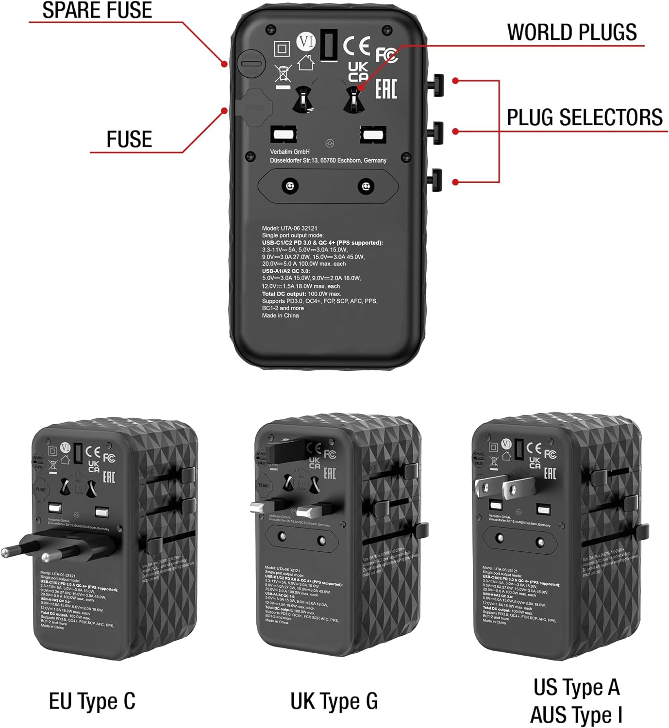 Verbatim - Gan Iii Universal Travel Adapter Uta-05 Pd65W Qc 4+