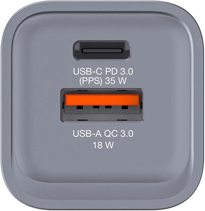 GNC-35 - Cargador GAN 35W con 1 Puerto USB-C® PD 35W / 1 Puerto USB-A QC 3.0 (EU/UK/US