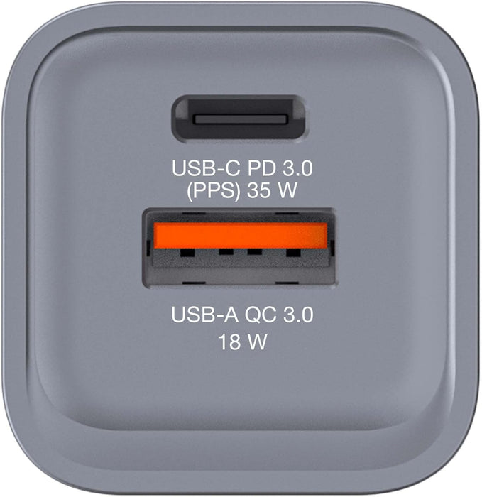GNC-35 - Cargador GAN 35W con 1 Puerto USB-C® PD 35W / 1 Puerto USB-A QC 3.0 (EU/UK/US