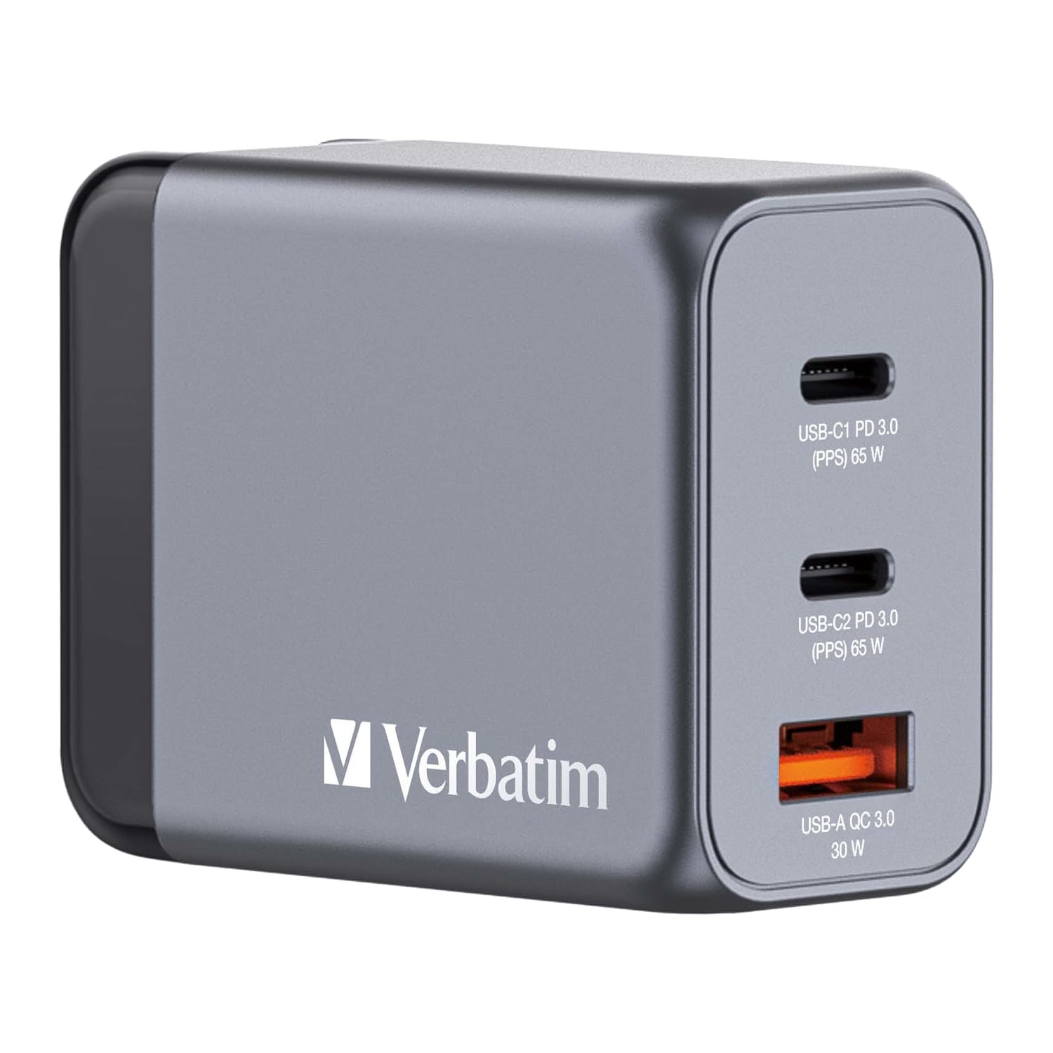 Verbatim GaN Charger 65 W, 3 Ports USB-C Ladegerät, Power Adapter mit 2 x USB-C und 1 x USB-A, Schnellladegerät ALS Mehrfachstecker, für Apple MacBook, Notebook, iPad, iPhone, Samsung und Co