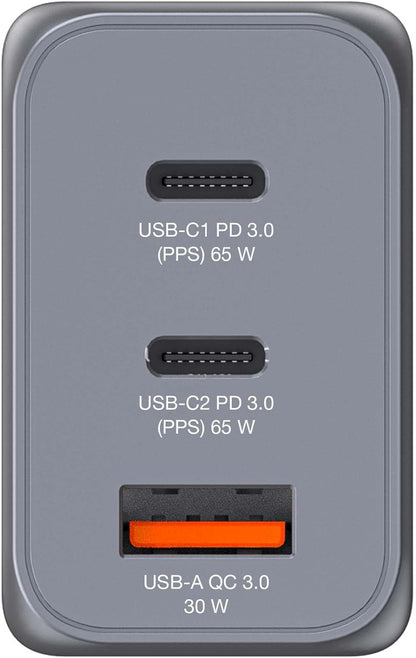 Verbatim GaN Charger 65 W, 3 Ports USB-C Ladegerät, Power Adapter mit 2 x USB-C und 1 x USB-A, Schnellladegerät ALS Mehrfachstecker, für Apple MacBook, Notebook, iPad, iPhone, Samsung und Co