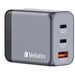 Verbatim GaN Charger 65 W, 3 Ports USB-C Ladegerät, Power Adapter mit 2 x USB-C und 1 x USB-A, Schnellladegerät ALS Mehrfachstecker, für Apple MacBook, Notebook, iPad, iPhone, Samsung und Co