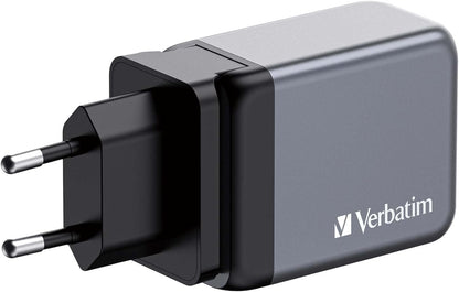 Verbatim GaN Charger 65 W, 3 Ports USB-C Ladegerät, Power Adapter mit 2 x USB-C und 1 x USB-A, Schnellladegerät ALS Mehrfachstecker, für Apple MacBook, Notebook, iPad, iPhone, Samsung und Co