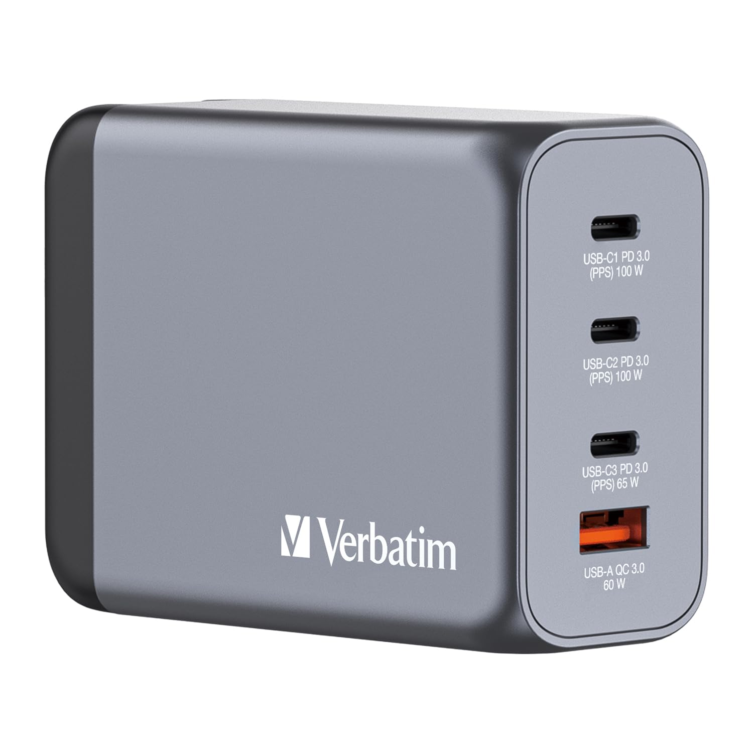 Verbatim GaN Charger 200 W, 4 Ports USB-C Ladegerät, Power Adapter mit 3 x USB-C und 1 x USB-A, Schnellladegerät als Mehrfachstecker, für Apple MacBook, Notebook, iPad, iPhone, Samsung und Co
