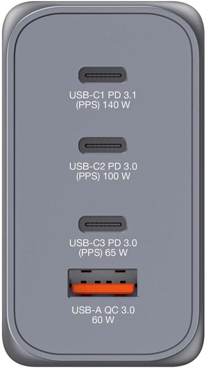 GNC-240 GaN Charger 240 W with 1 x USB-C® 140 W / 1 x USB-C® 100 W / 1 x USB-C® 65 W / 1 x USB-A QC 3.0 (EU/UK/US