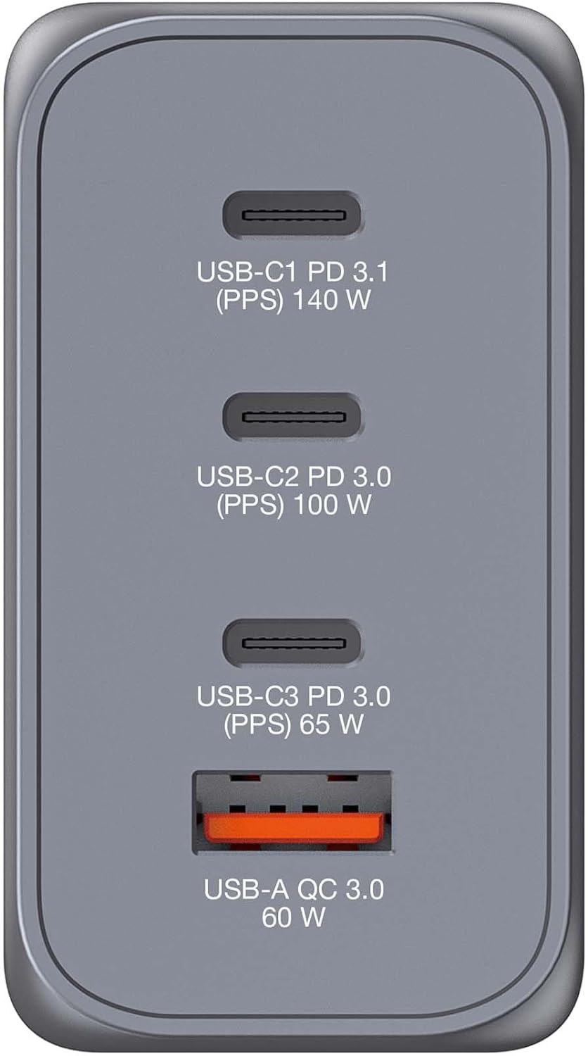 GNC-240 GaN Charger 240 W with 1 x USB-C® 140 W / 1 x USB-C® 100 W / 1 x USB-C® 65 W / 1 x USB-A QC 3.0 (EU/UK/US