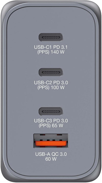 GNC-240 GaN Charger 240 W with 1 x USB-C® 140 W / 1 x USB-C® 100 W / 1 x USB-C® 65 W / 1 x USB-A QC 3.0 (EU/UK/US