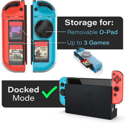 Stuurkruisadapter & beschermhoes voor Joy-Con™ + Nintendo Switch™ incl. houder voor maximaal 3 game-cartridges, transparant (87276 Dpad Case Switch