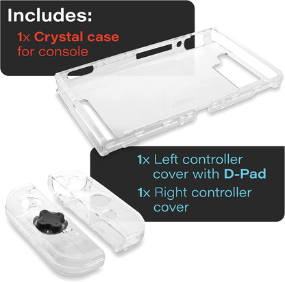 Stuurkruisadapter & beschermhoes voor Joy-Con™ + Nintendo Switch™ incl. houder voor maximaal 3 game-cartridges, transparant (87276 Dpad Case Switch