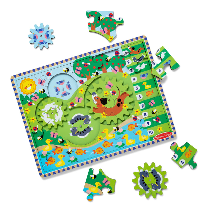 Melissa & Doug Wooden Animal Chase Jigsaw Spinning Gear Puzzle – 24 Pieces, Puzzles for 3 year olds, Wooden puzzle, Montessori toys, Toddler puzzles, Problem solving, Gift for boy or girl Animal Gear Puzzle(New)