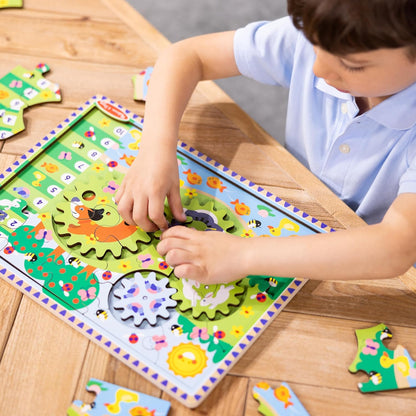 Melissa & Doug Wooden Animal Chase Jigsaw Spinning Gear Puzzle – 24 Pieces, Puzzles for 3 year olds, Wooden puzzle, Montessori toys, Toddler puzzles, Problem solving, Gift for boy or girl Animal Gear Puzzle(New)